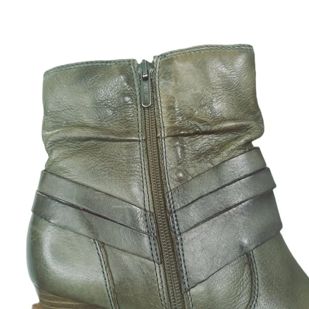 Pikolinos Verona Olive Green Leather Heeled Ankle Boots 40 EU/9 US
